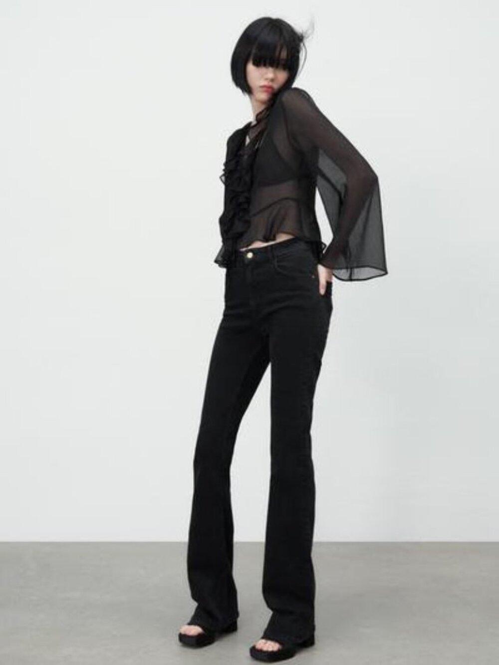 Black Sheer Ruffle Top
